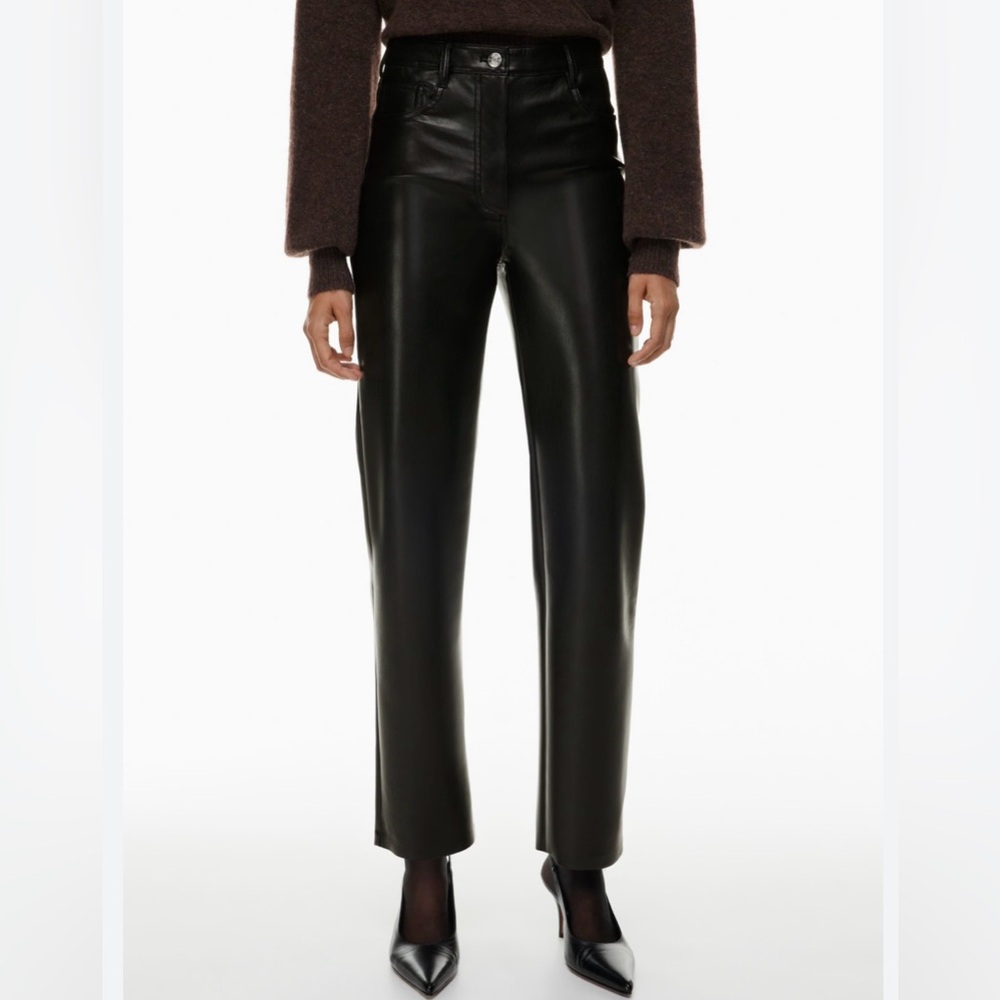 Aritzia Wilfred Melina Black Vegan Leather High Rise Straight Taper Leg Pants 4